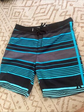 Hurley Black & Teal Striped Board Shorts